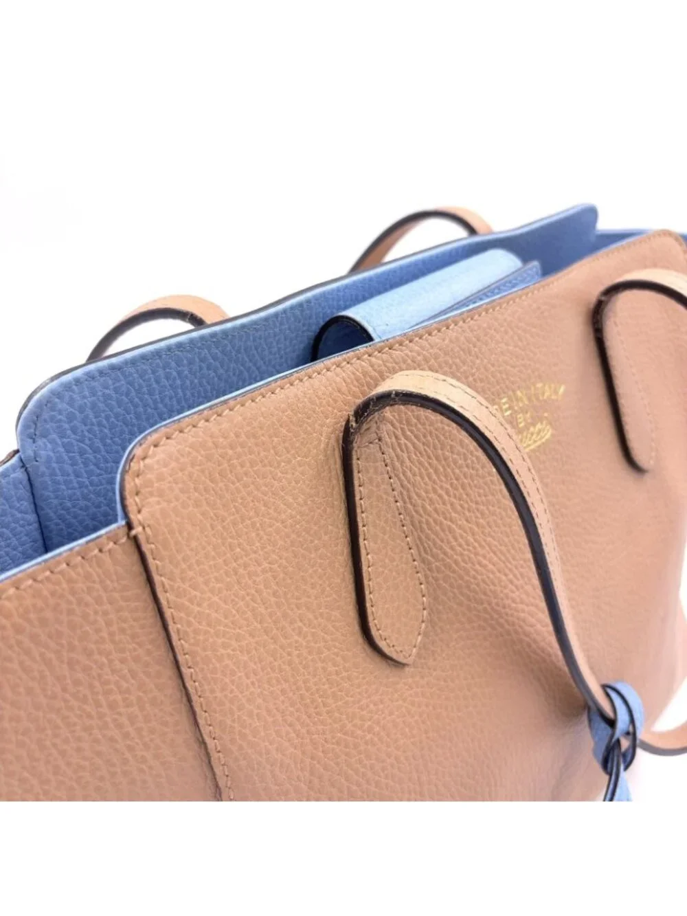 Gucci Swing Leather Beige Light Blue Tote Silver